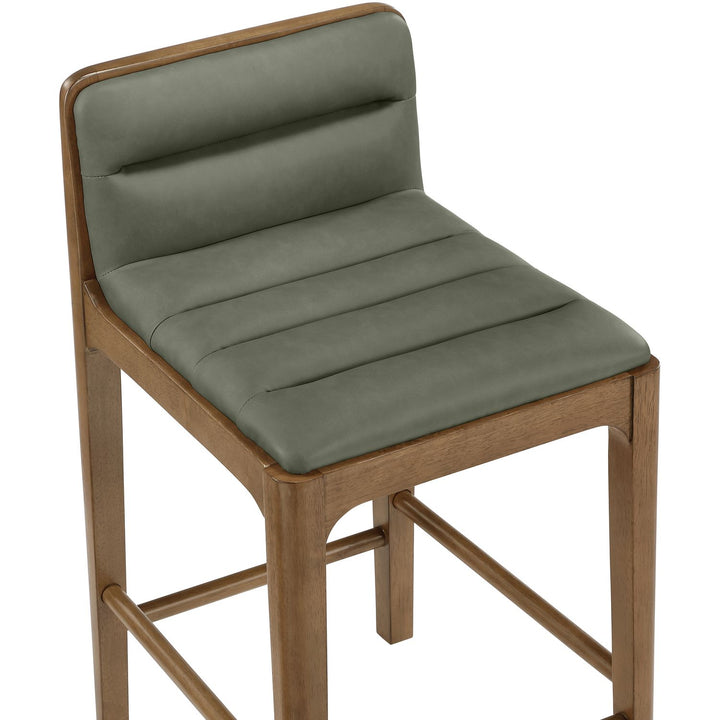 Ellis Cane And Vegan Leather Upholstered Counter Stool — Green / Brown