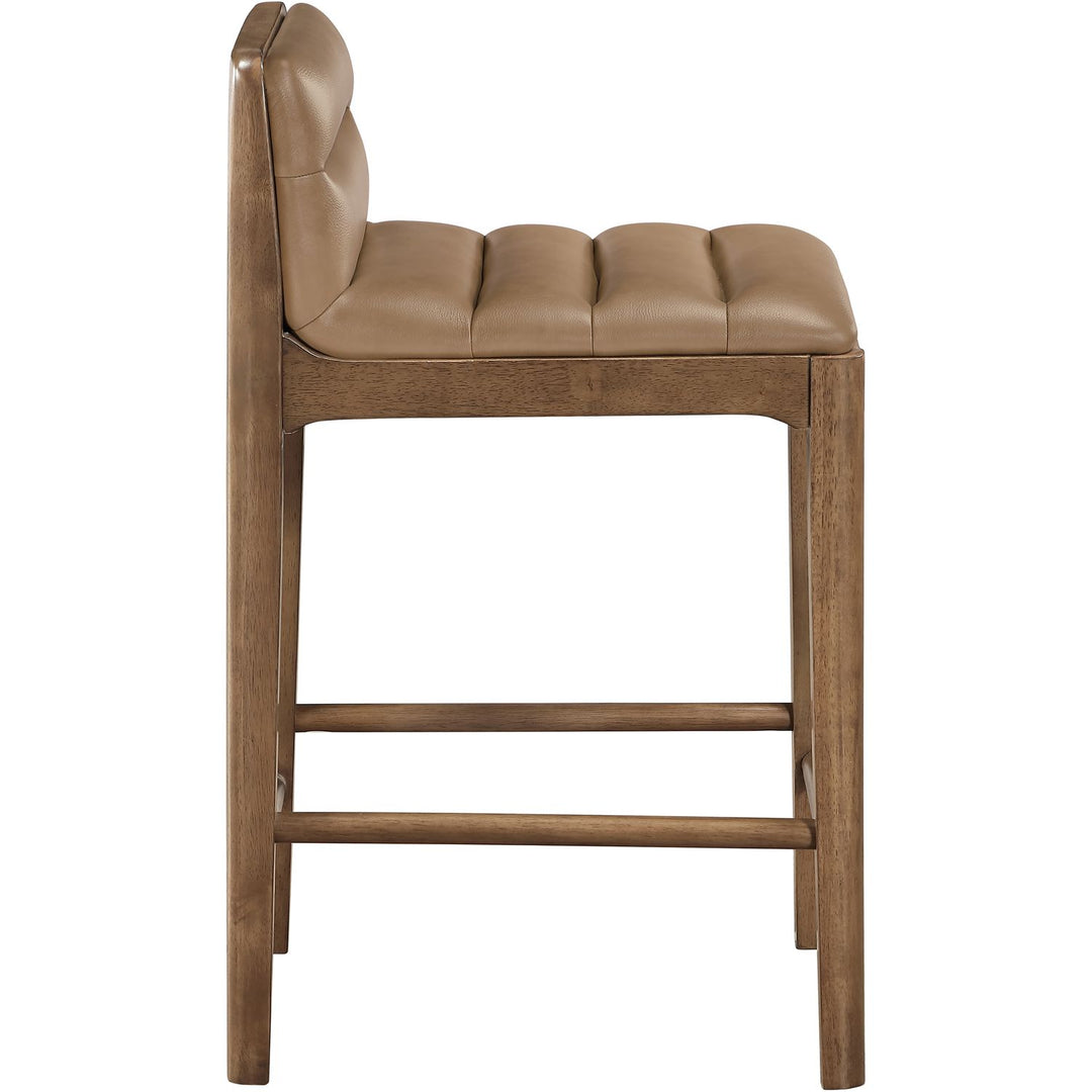 Ellis Cane And Vegan Leather Upholstered Counter Stool — Tan / Brown