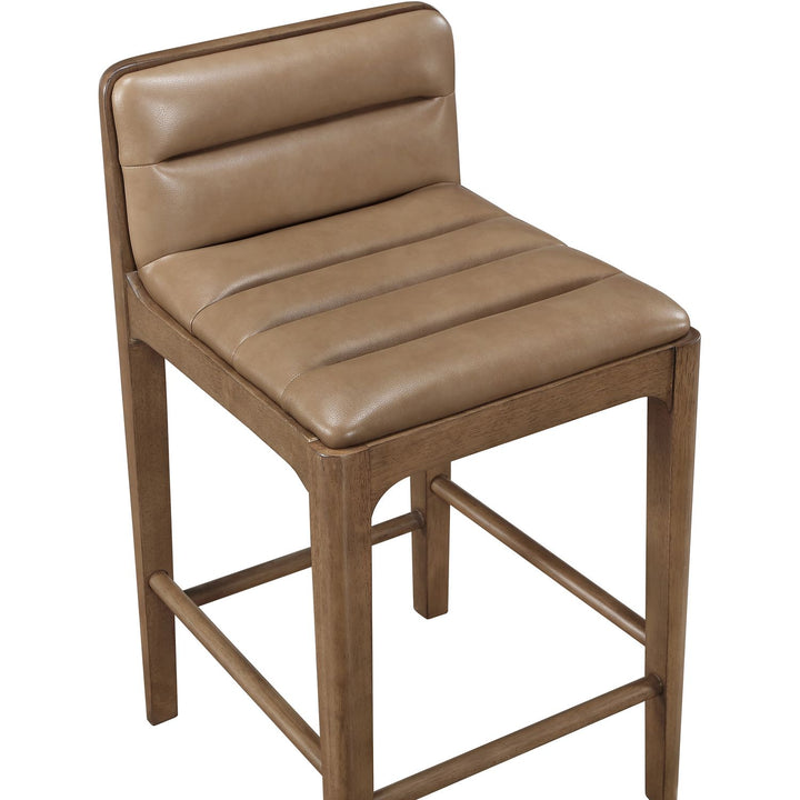 Ellis Cane And Vegan Leather Upholstered Counter Stool — Tan / Brown