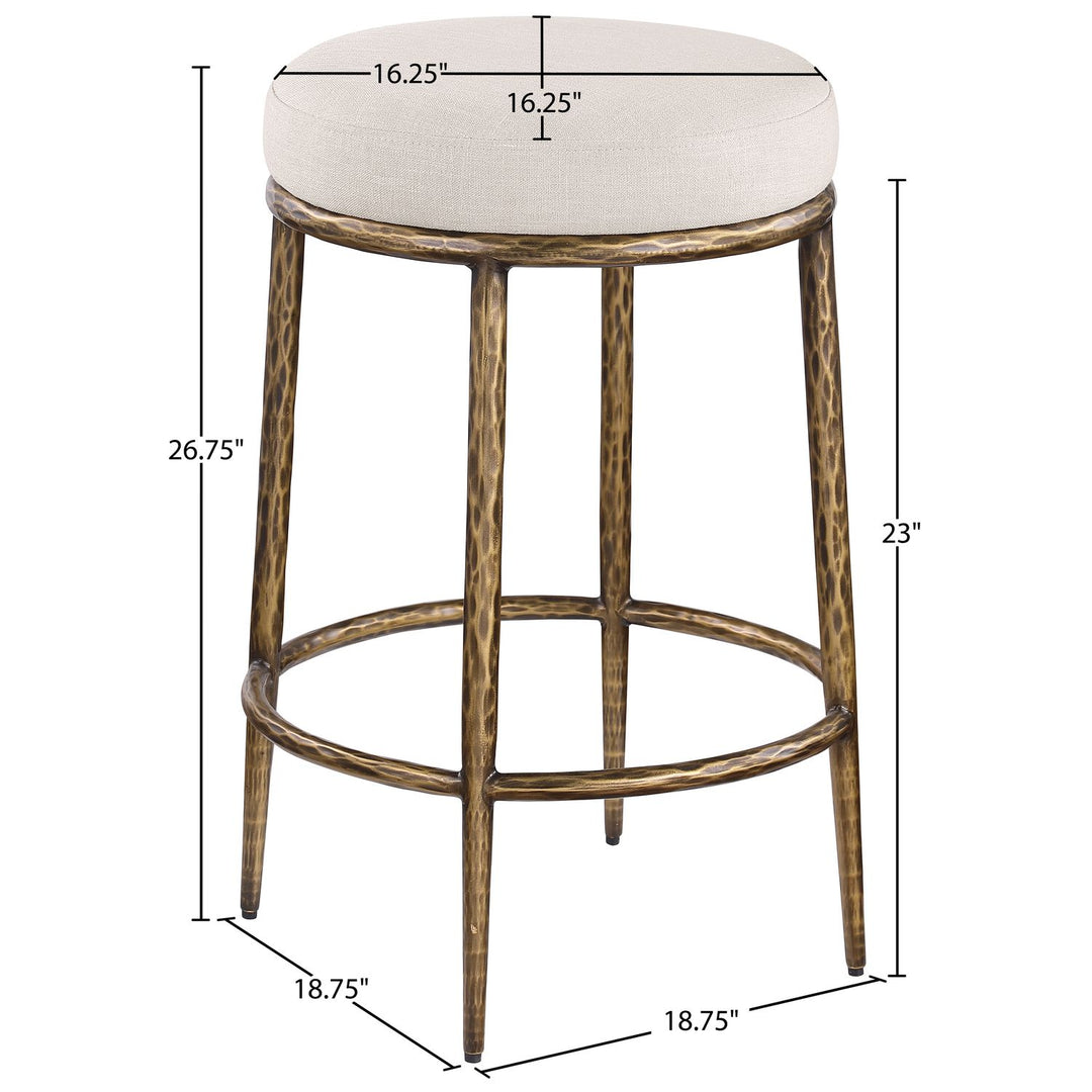 Ferro Linen Textured Performance Fabric Upholstered Counter Stool — Beige / Brushed Gold