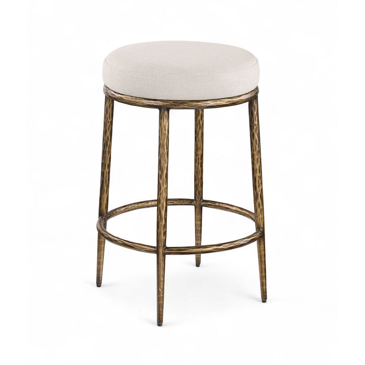 Ferro Linen Textured Performance Fabric Upholstered Counter Stool — Beige / Brushed Gold