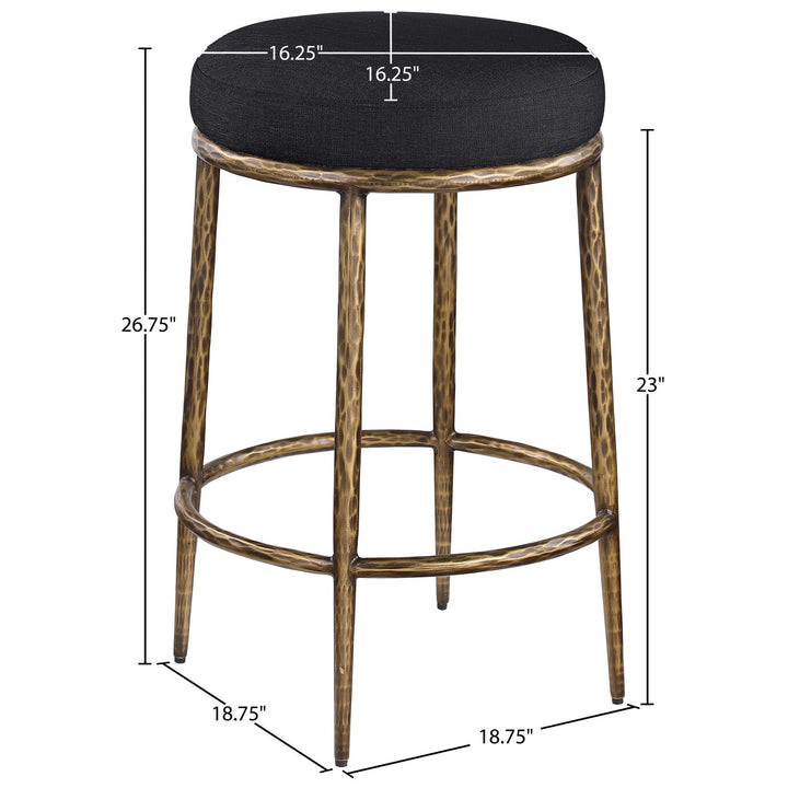 Ferro Linen Textured Performance Fabric Upholstered Counter Stool — Black / Brushed Gold