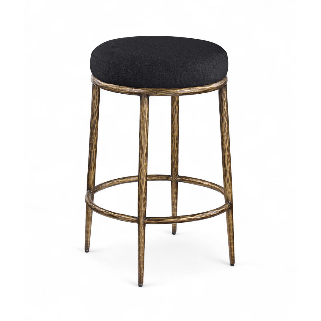 Ferro Linen Textured Performance Fabric Upholstered Counter Stool — Black / Brushed Gold
