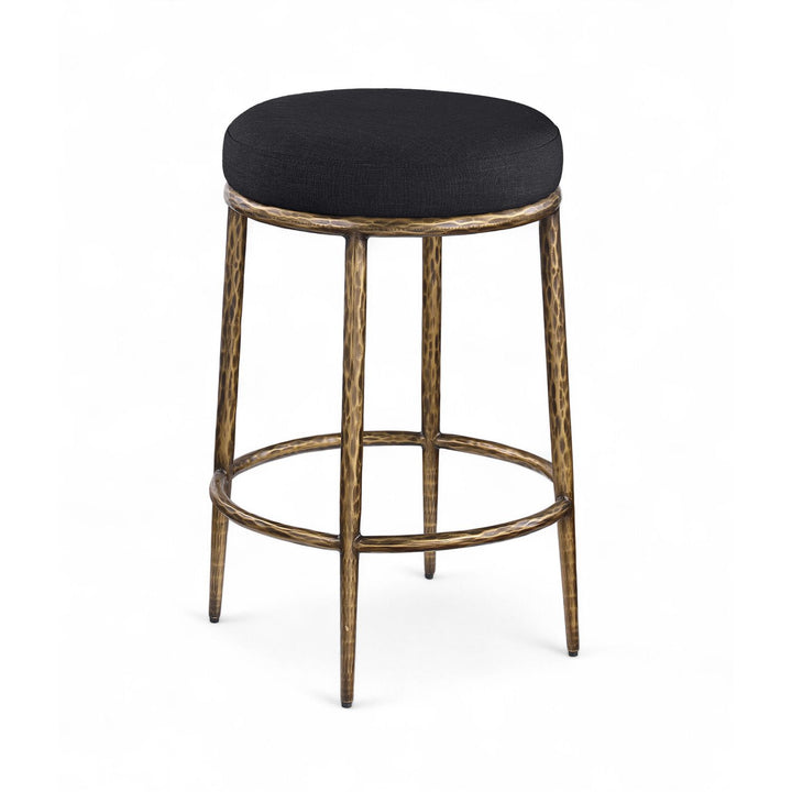 Ferro Linen Textured Performance Fabric Upholstered Counter Stool — Black / Brushed Gold