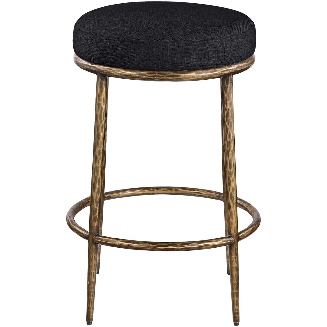 Ferro Linen Textured Performance Fabric Upholstered Counter Stool — Black / Brushed Gold