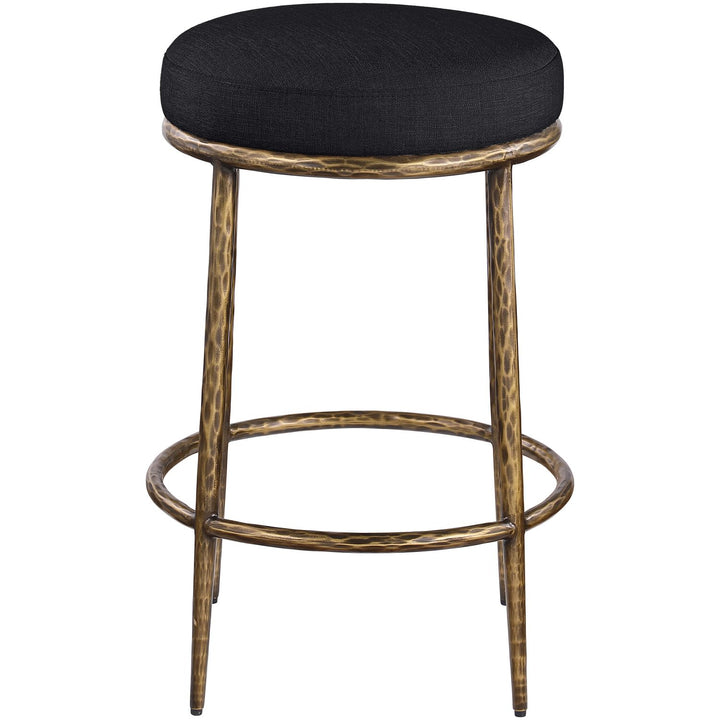 Ferro Linen Textured Performance Fabric Upholstered Counter Stool — Black / Brushed Gold