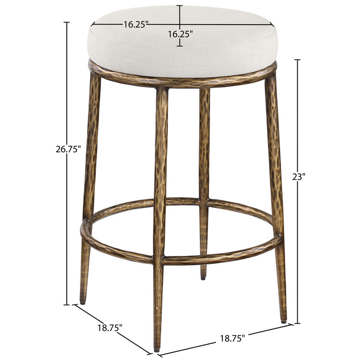 Ferro Linen Textured Performance Fabric Upholstered Counter Stool — Cream / Brushed Gold