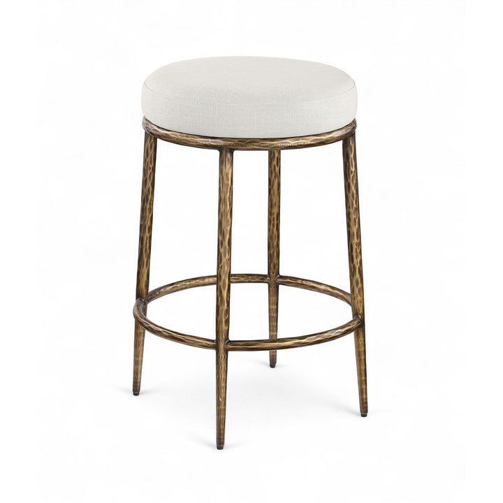Ferro Linen Textured Performance Fabric Upholstered Counter Stool — Cream / Brushed Gold
