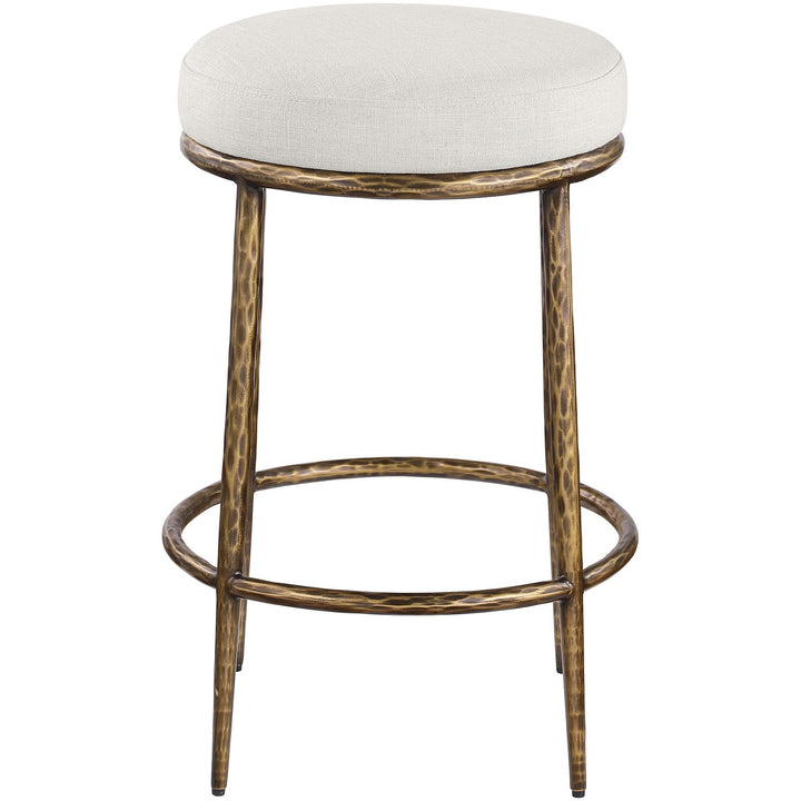 Ferro Linen Textured Performance Fabric Upholstered Counter Stool — Cream / Brushed Gold