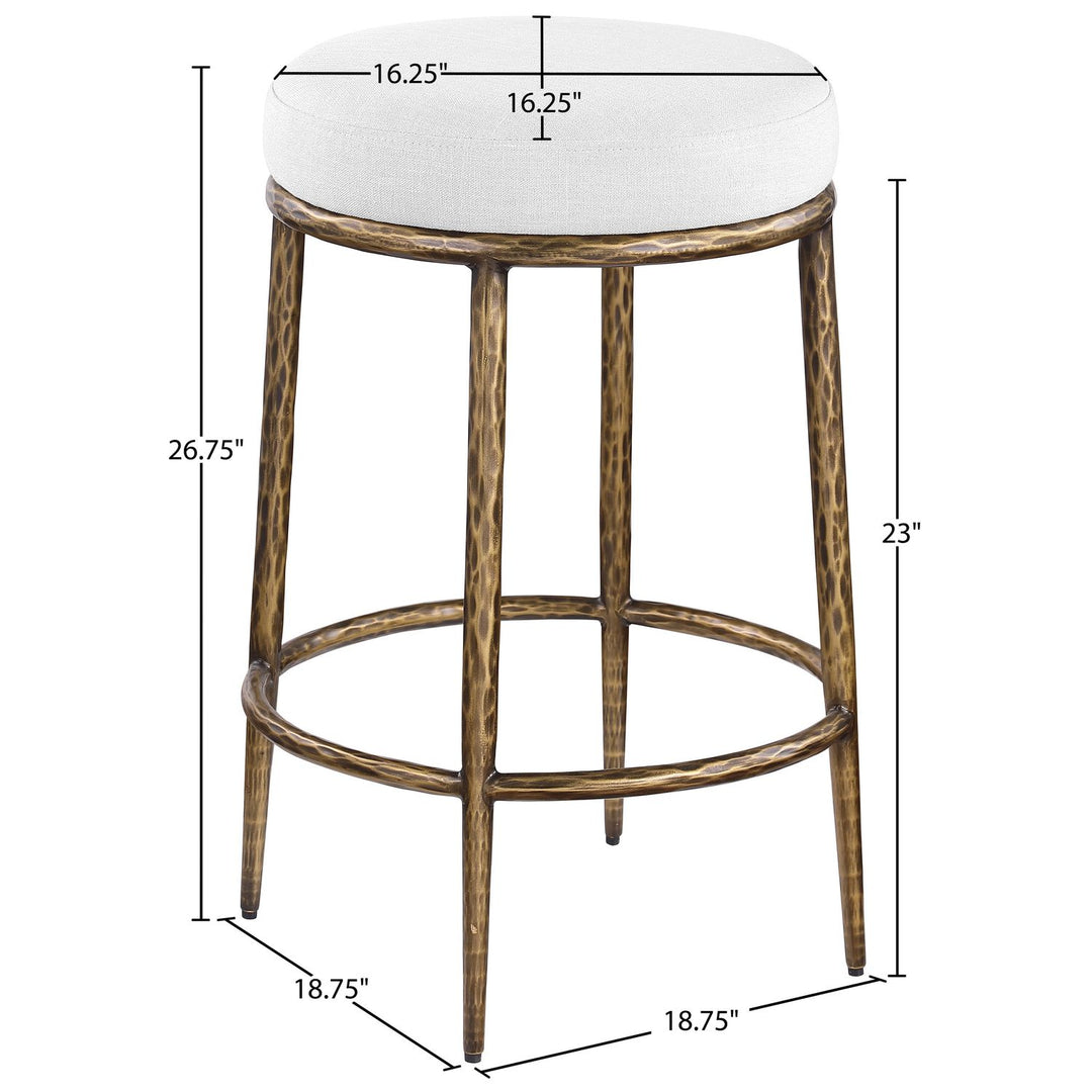 Ferro Linen Textured Performance Fabric Upholstered Counter Stool — White / Brushed Gold