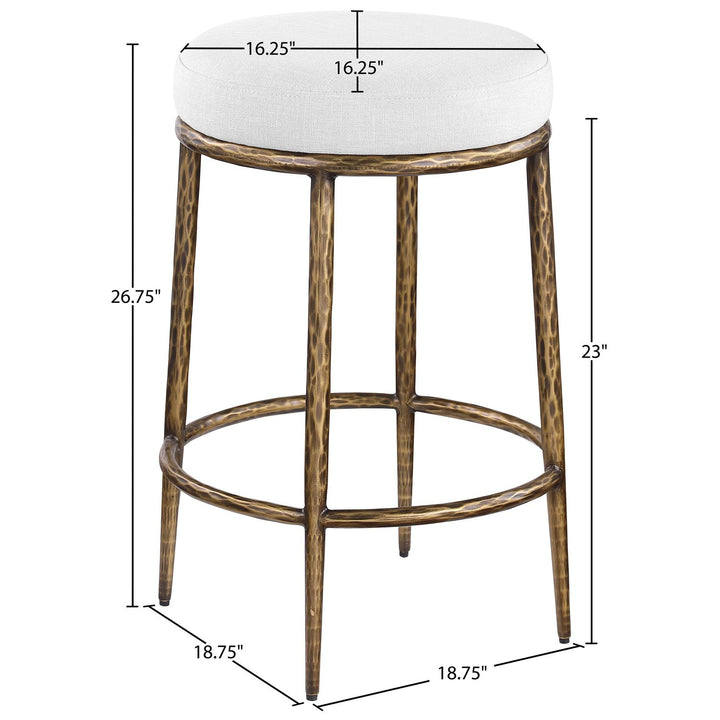 Ferro Linen Textured Performance Fabric Upholstered Counter Stool — White / Brushed Gold