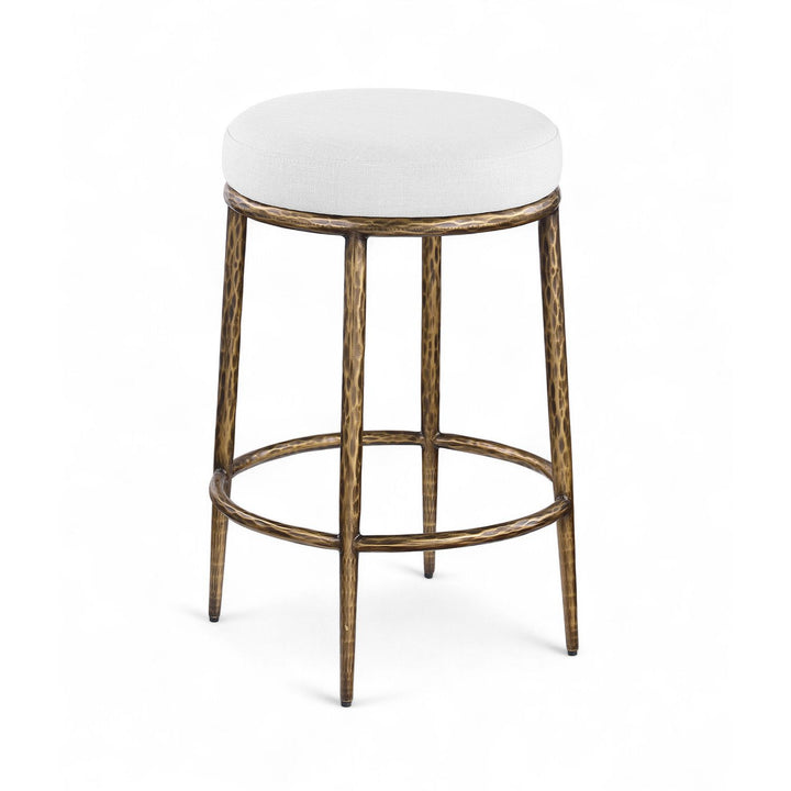 Ferro Linen Textured Performance Fabric Upholstered Counter Stool — White / Brushed Gold