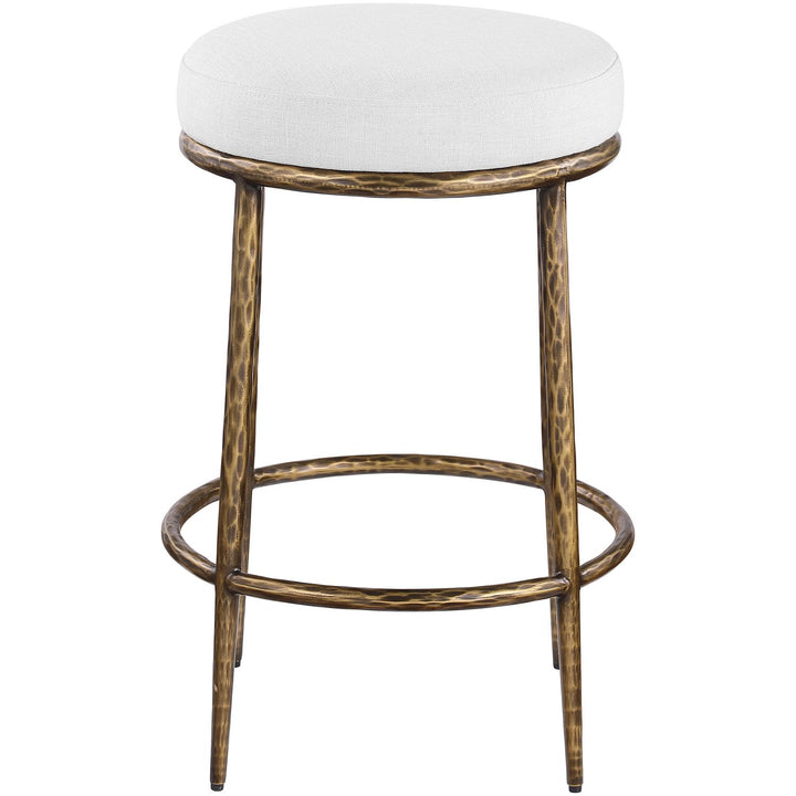 Ferro Linen Textured Performance Fabric Upholstered Counter Stool — White / Brushed Gold