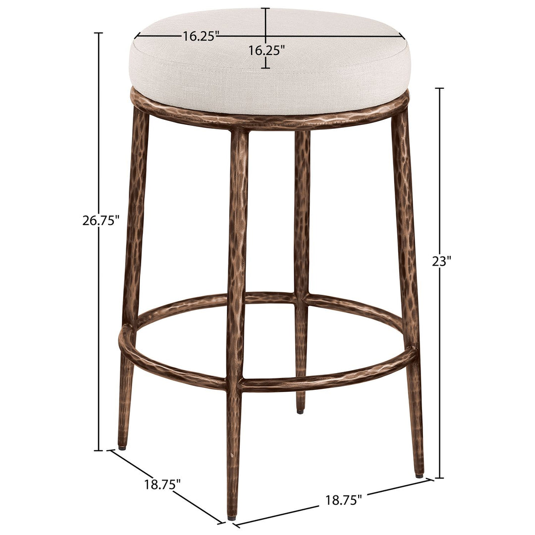 Ferro Linen Textured Performance Fabric Upholstered Counter Stool — Beige / Brushed Bronze