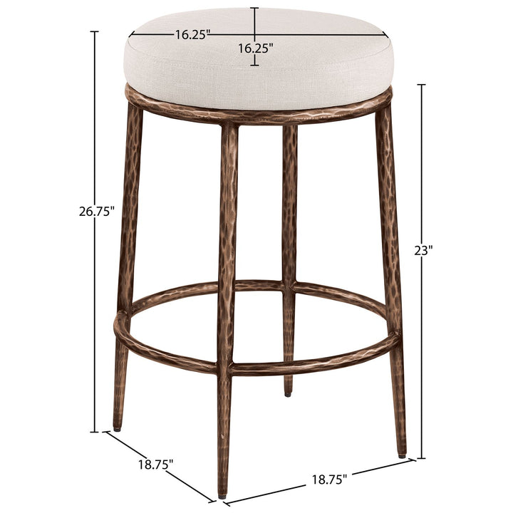 Ferro Linen Textured Performance Fabric Upholstered Counter Stool — Beige / Brushed Bronze