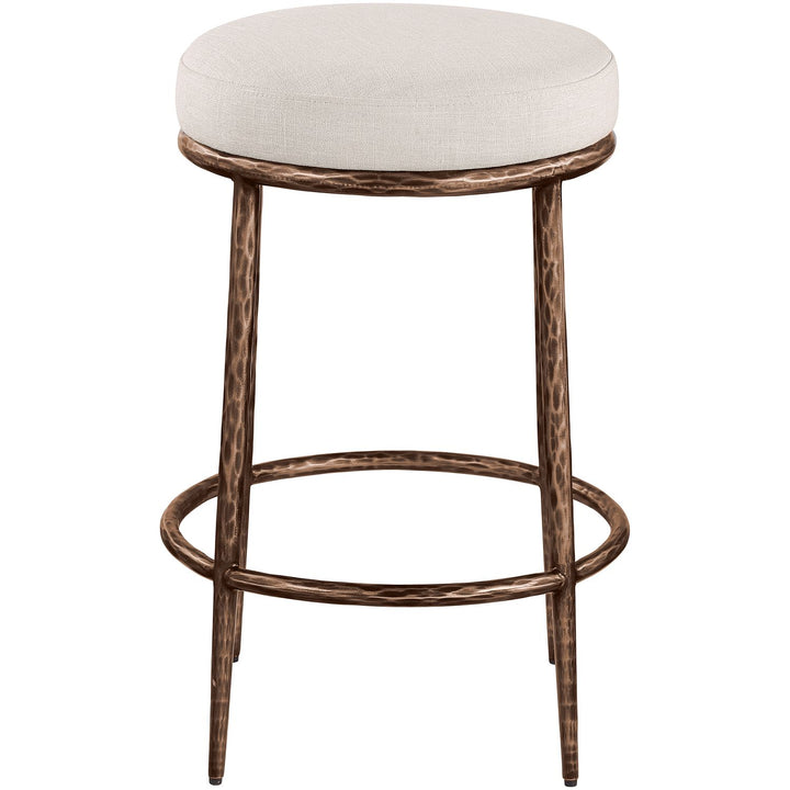 Ferro Linen Textured Performance Fabric Upholstered Counter Stool — Beige / Brushed Bronze