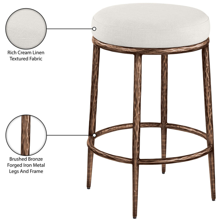 Ferro Linen Textured Performance Fabric Upholstered Counter Stool — Cream / Brushed Bronze