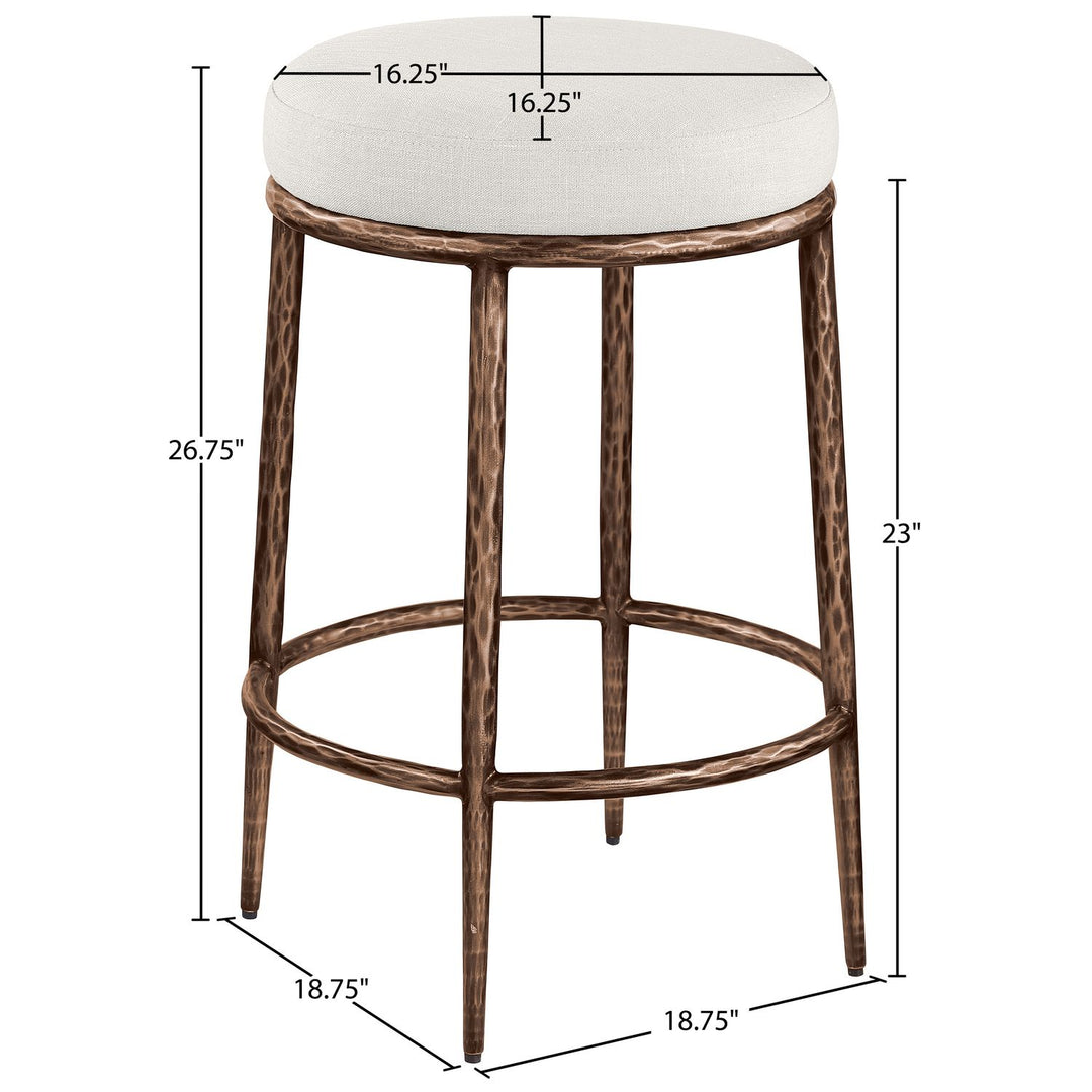 Ferro Linen Textured Performance Fabric Upholstered Counter Stool — Cream / Brushed Bronze