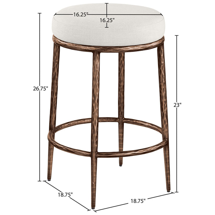 Ferro Linen Textured Performance Fabric Upholstered Counter Stool — Cream / Brushed Bronze