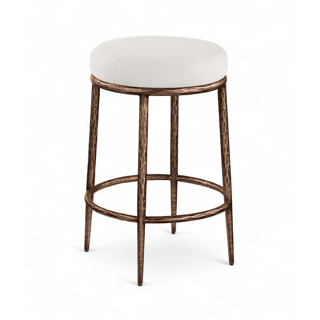 Ferro Linen Textured Performance Fabric Upholstered Counter Stool — Cream / Brushed Bronze