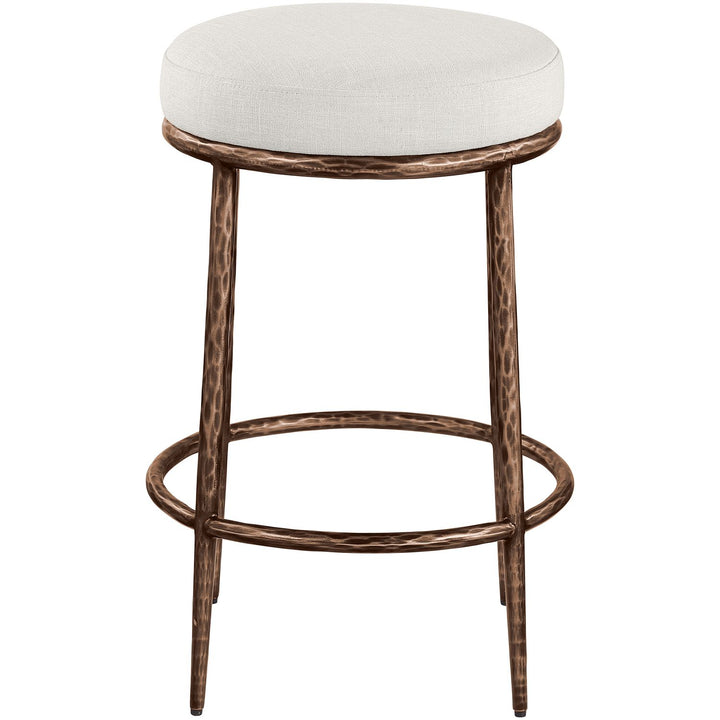 Ferro Linen Textured Performance Fabric Upholstered Counter Stool — Cream / Brushed Bronze