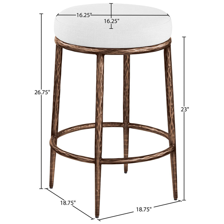 Ferro Linen Textured Performance Fabric Upholstered Counter Stool — White / Brushed Bronze