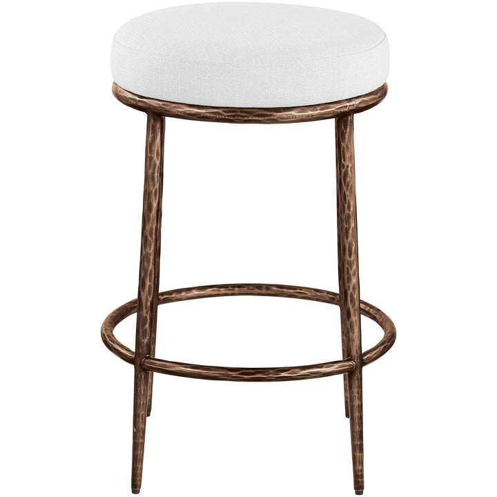 Ferro Linen Textured Performance Fabric Upholstered Counter Stool — White / Brushed Bronze