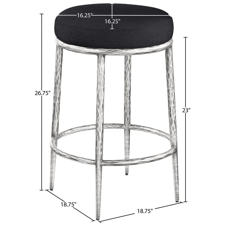 Ferro Linen Textured Performance Fabric Upholstered Counter Stool — Black / Brushed Silver