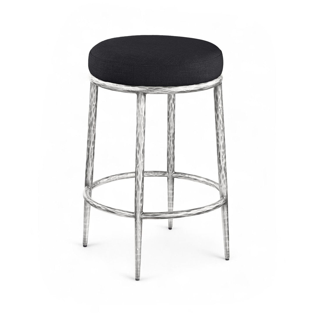 Ferro Linen Textured Performance Fabric Upholstered Counter Stool — Black / Brushed Silver