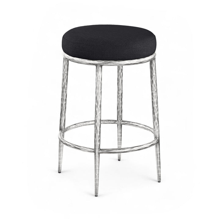 Ferro Linen Textured Performance Fabric Upholstered Counter Stool — Black / Brushed Silver