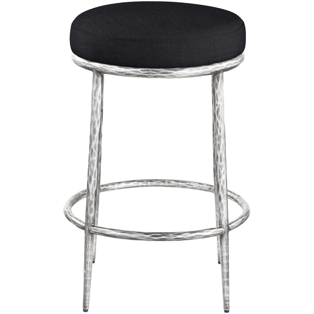 Ferro Linen Textured Performance Fabric Upholstered Counter Stool — Black / Brushed Silver
