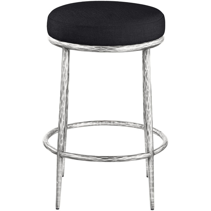 Ferro Linen Textured Performance Fabric Upholstered Counter Stool — Black / Brushed Silver