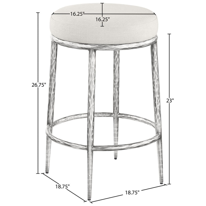 Ferro Linen Textured Performance Fabric Upholstered Counter Stool — Cream / Brushed Silver