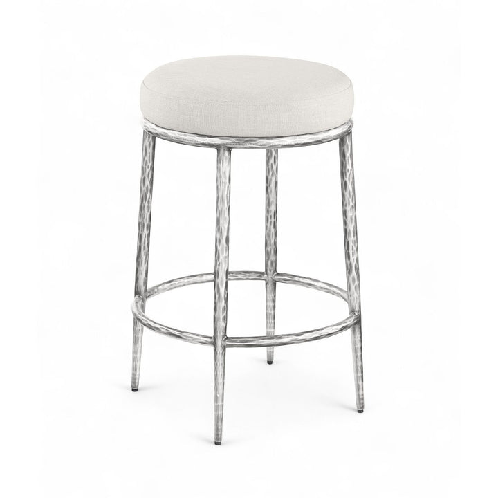 Ferro Linen Textured Performance Fabric Upholstered Counter Stool — Cream / Brushed Silver