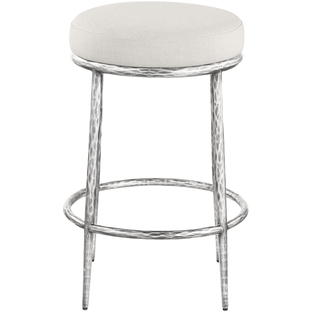 Ferro Linen Textured Performance Fabric Upholstered Counter Stool — Cream / Brushed Silver