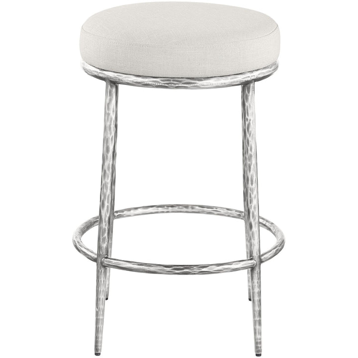 Ferro Linen Textured Performance Fabric Upholstered Counter Stool — Cream / Brushed Silver