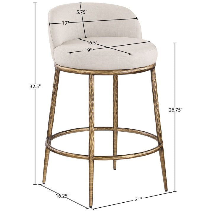 Ferro Linen Textured Performance Fabric Upholstered Counter Stool — Beige / Brushed Gold