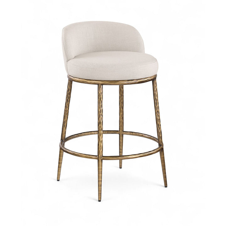 Ferro Linen Textured Performance Fabric Upholstered Counter Stool — Beige / Brushed Gold