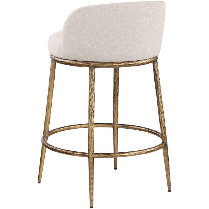 Ferro Linen Textured Performance Fabric Upholstered Counter Stool — Beige / Brushed Gold