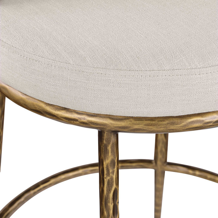 Ferro Linen Textured Performance Fabric Upholstered Counter Stool — Beige / Brushed Gold