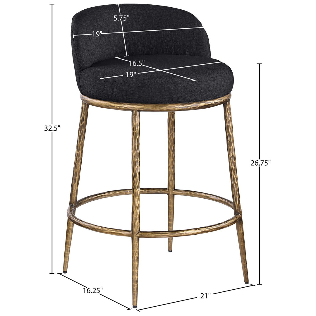 Ferro Linen Textured Performance Fabric Upholstered Counter Stool — Black / Brushed Gold