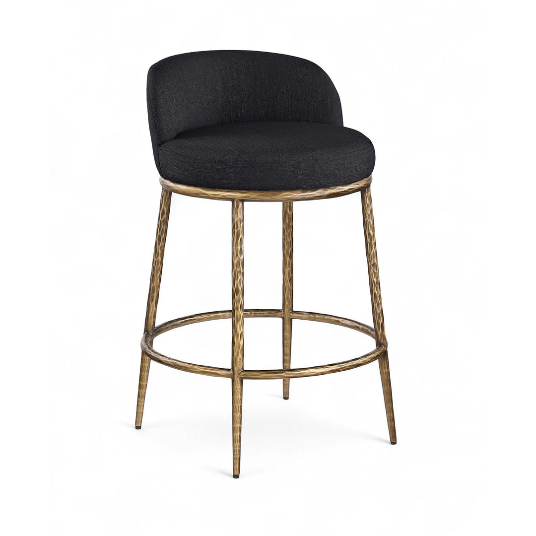Ferro Linen Textured Performance Fabric Upholstered Counter Stool — Black / Brushed Gold