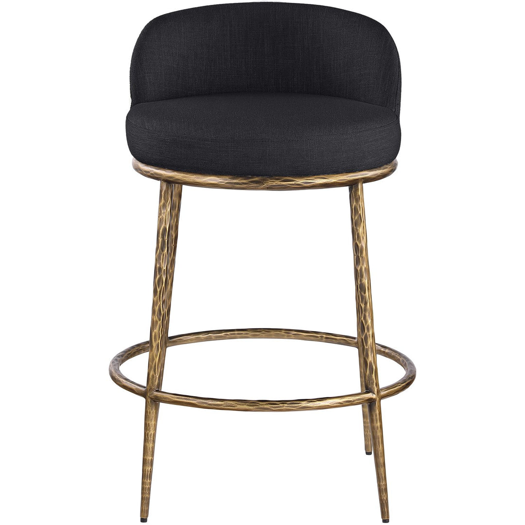Ferro Linen Textured Performance Fabric Upholstered Counter Stool — Black / Brushed Gold