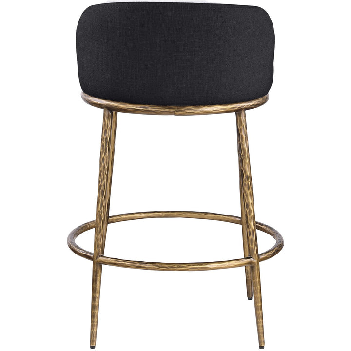 Ferro Linen Textured Performance Fabric Upholstered Counter Stool — Black / Brushed Gold