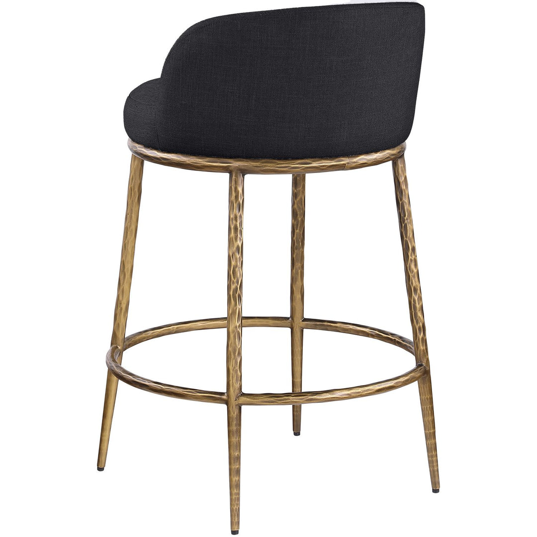 Ferro Linen Textured Performance Fabric Upholstered Counter Stool — Black / Brushed Gold