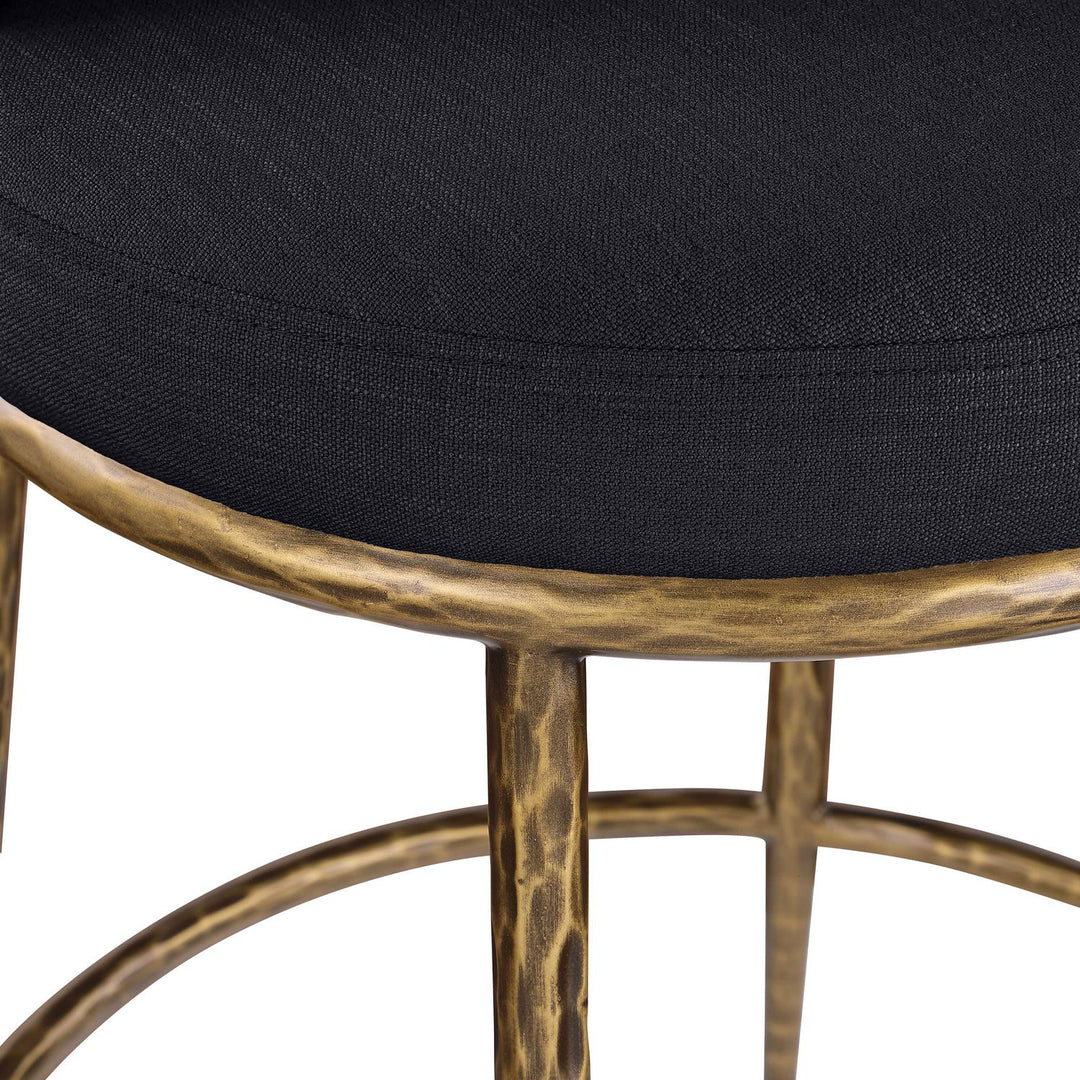 Ferro Linen Textured Performance Fabric Upholstered Counter Stool — Black / Brushed Gold
