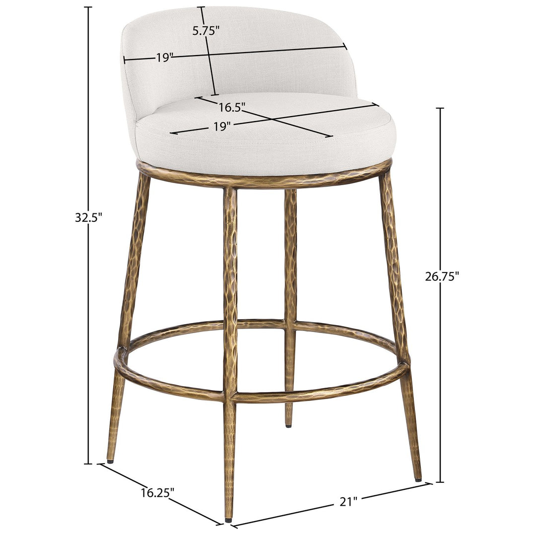 Ferro Linen Textured Performance Fabric Upholstered Counter Stool — Cream / Brushed Gold