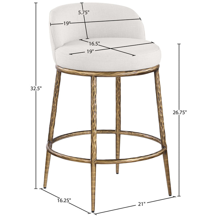 Ferro Linen Textured Performance Fabric Upholstered Counter Stool — Cream / Brushed Gold