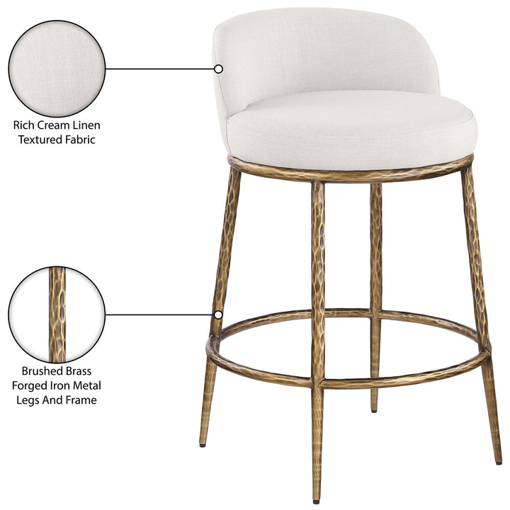 Ferro Linen Textured Performance Fabric Upholstered Counter Stool — Cream / Brushed Gold
