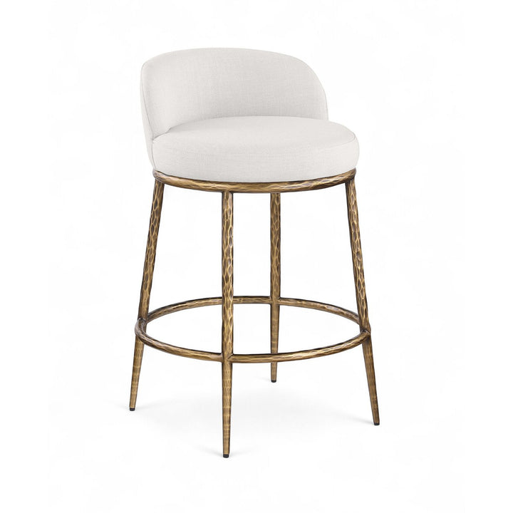 Ferro Linen Textured Performance Fabric Upholstered Counter Stool — Cream / Brushed Gold